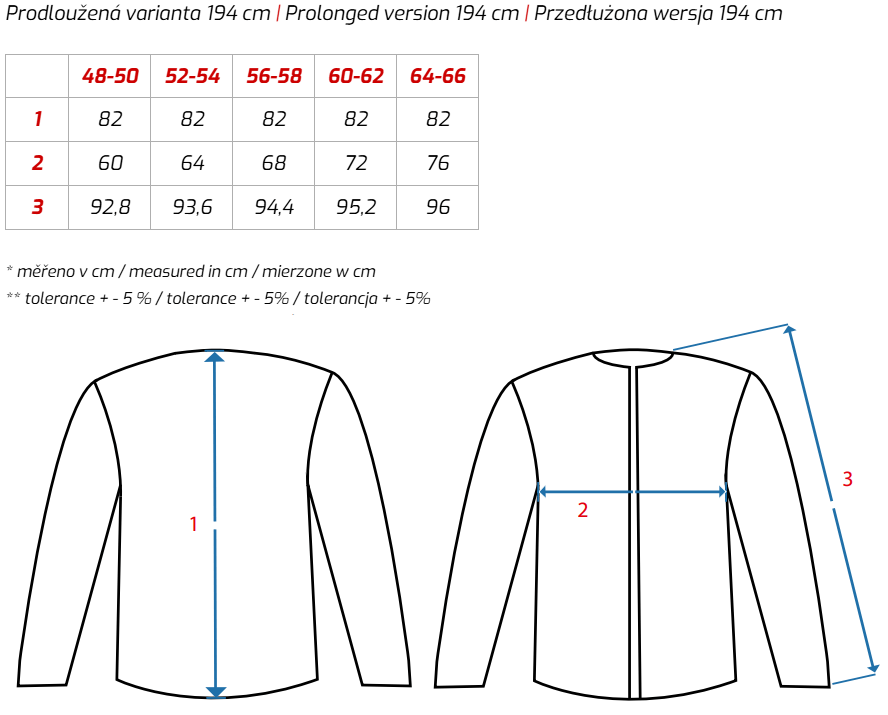 CANIS CXS LUXY EDA pracovní blůza prodloužená 194 cm modro-černá tabulka velikostí