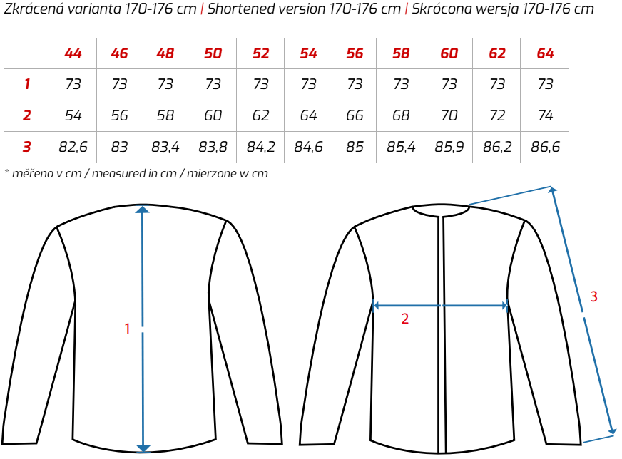 CANIS CXS LUXY EDA pracovní blůza prodloužená 194 cm modro-černá tabulka velikostí