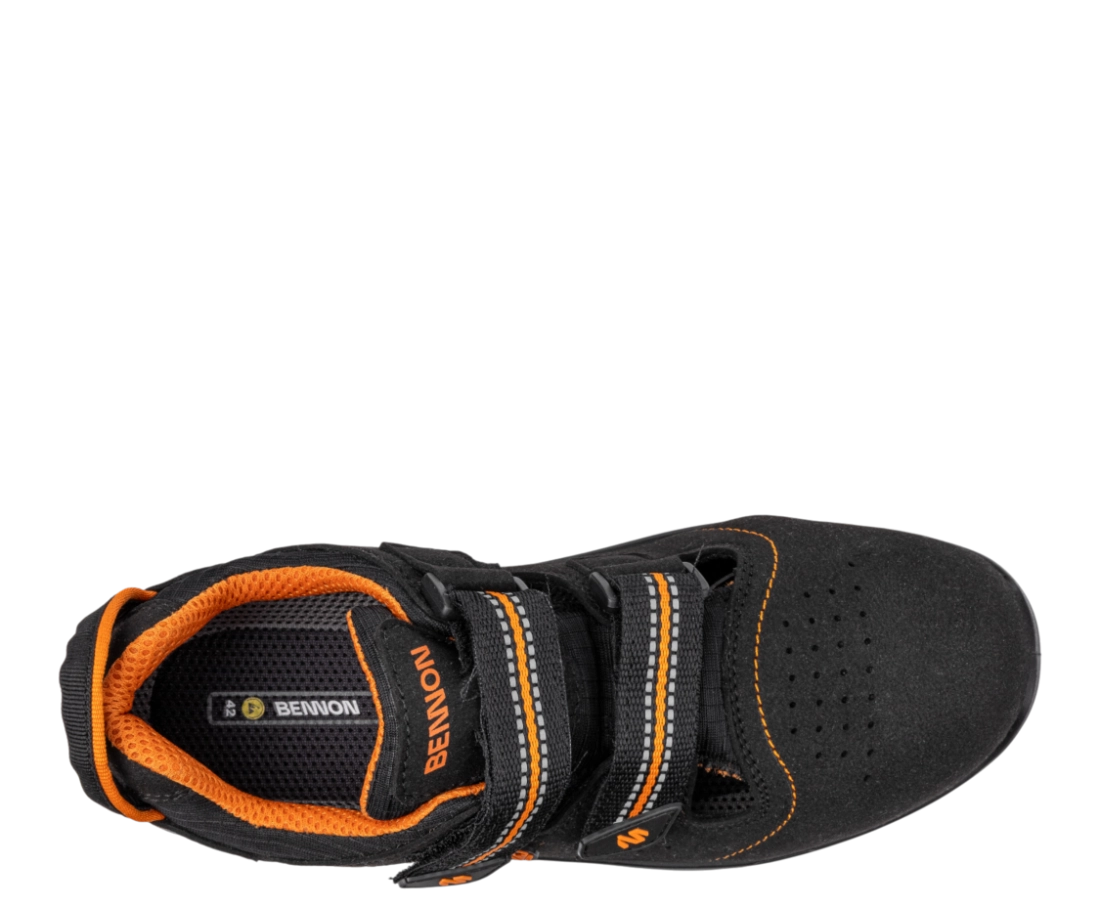 BENNON NUX S1PS ESD NM Pracovní sandály S1PS extra prodyšné černo-oranžové svršek