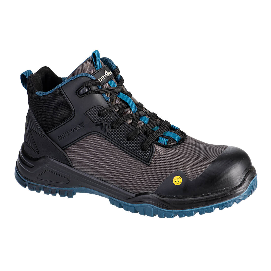 Kompozitní kotníková bota Portwest Girder Mid Boot S3S ESD SR FO FE01 černo modrozelená