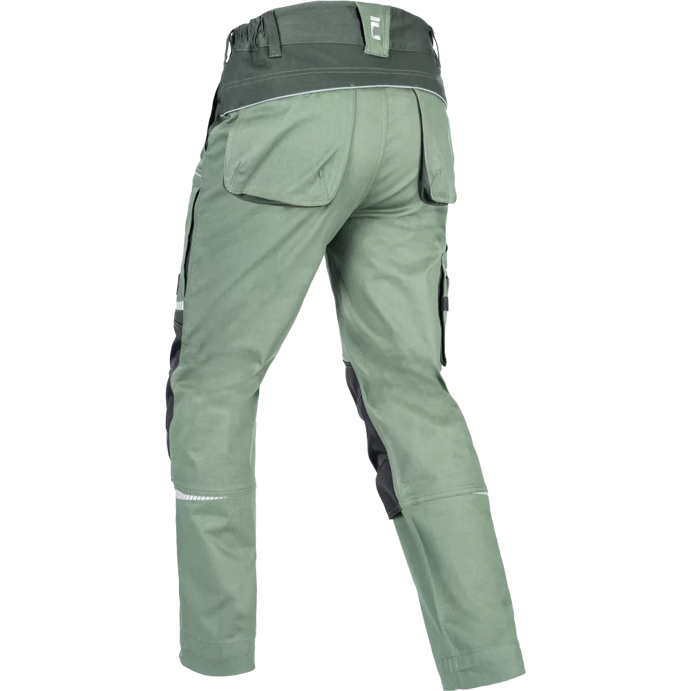 Lehké pracovní kalhoty ČERVA STIRLING STRETCH pánské outdoor kalhoty zelené, zadní kapsy