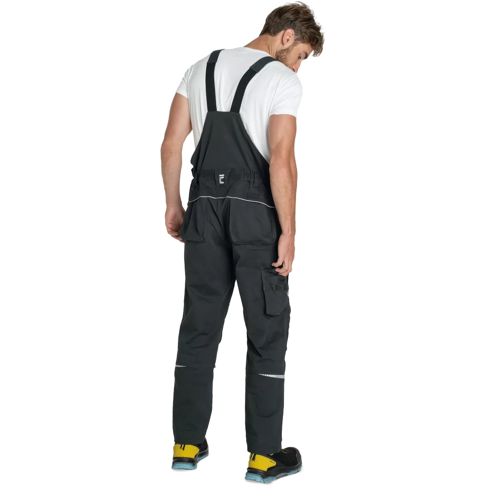 Pánské zahradníky ČERVA STIRLING STRETCH strečové pracovní kalhoty s laclem černé ze zadu