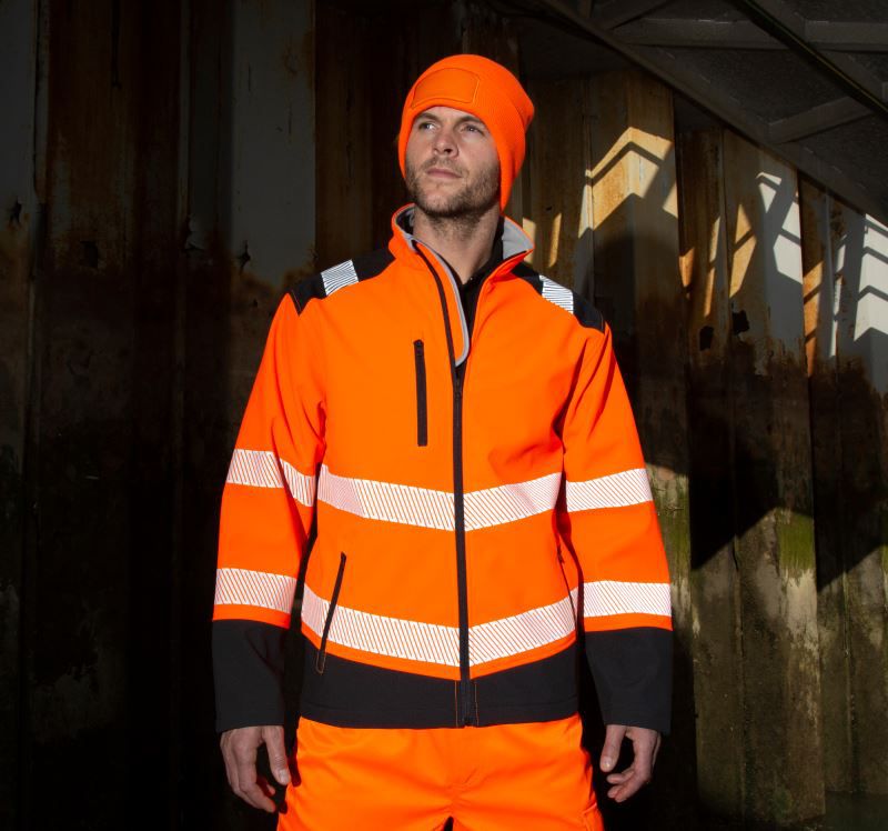 Bezpečnostní bunda COTTON CLASSICS RESULT R476X pánská reflexní softshellová bunda Hi-Vis oranžová, komplet