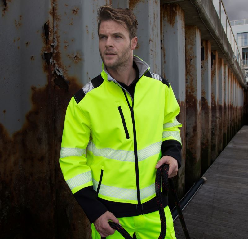 Bezpečnostní bunda COTTON CLASSICS RESULT R476X pánská reflexní softshellová bunda Hi-Vis žlutá