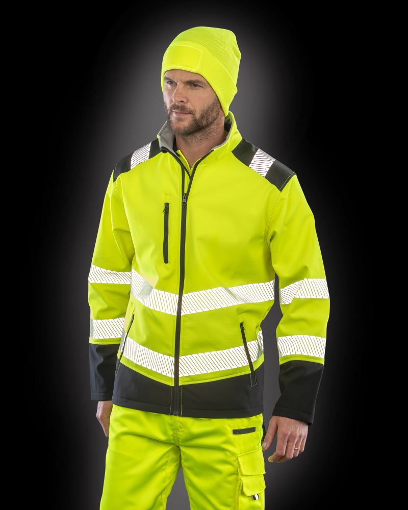 Bezpečnostní bunda COTTON CLASSICS RESULT R476X pánská reflexní softshellová bunda Hi-Vis žlutá v terénu